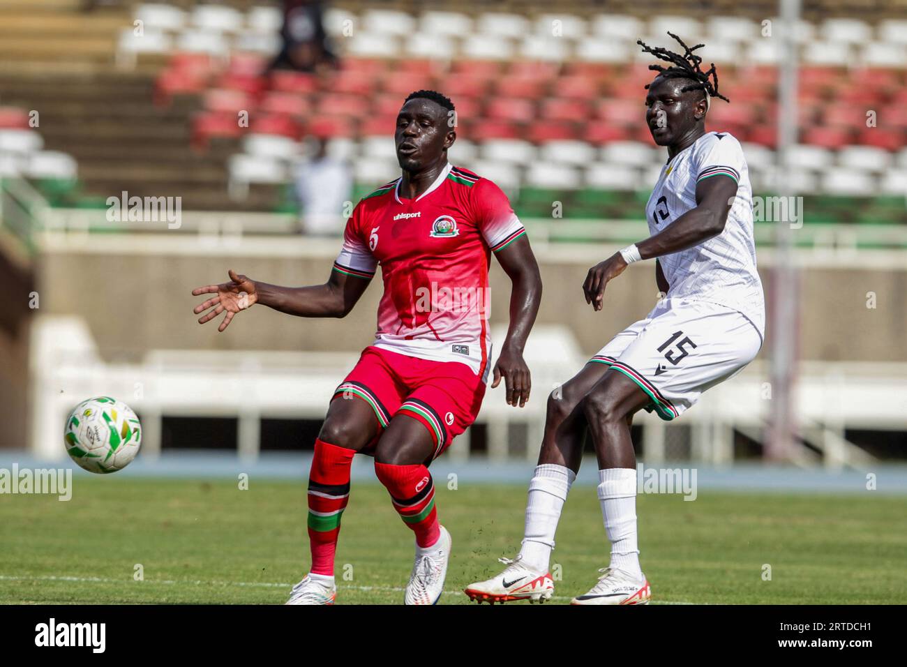 KASARANI, KENYA SEPTEMBER 12 Brian Mandela of Kenya and Ajak Chol of South Sudan during the