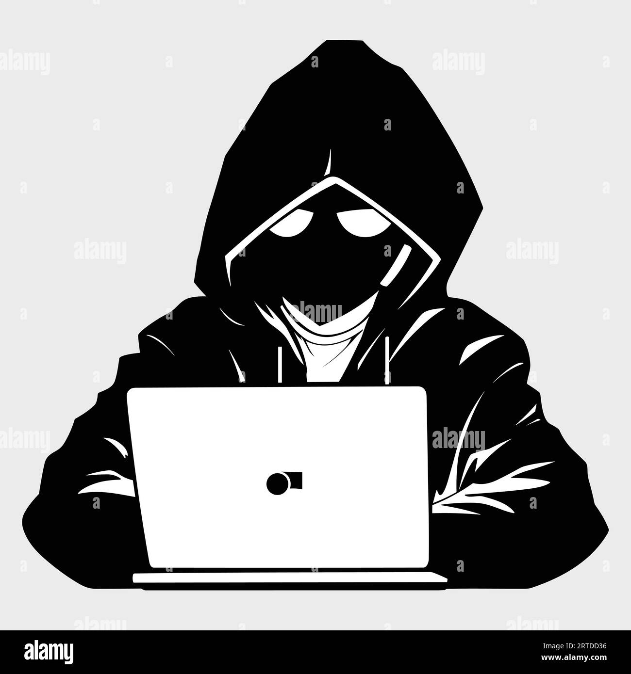 Computer hacker with laptop black and white color Stock Vector Image ...