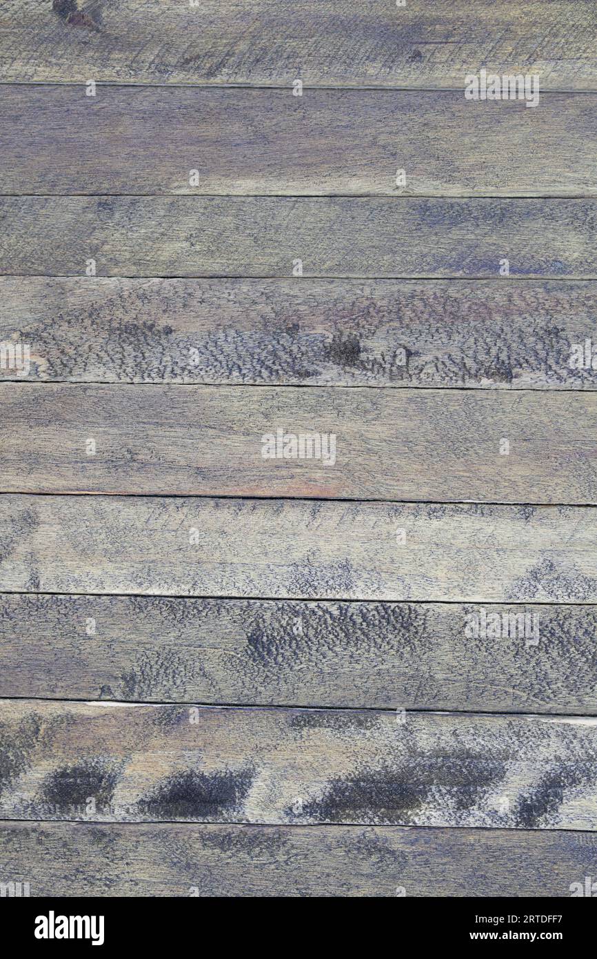 Dark old wooden boards. Table, floor grain texture with stains background top view. Vertical, horizontal. Copy space Stock Photo