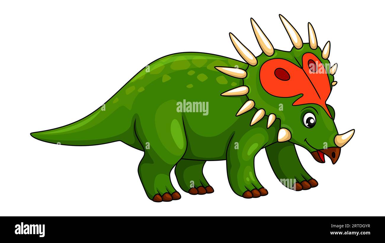 Cartoon styracosaurus dinosaur character. Isolated vector genus of herbivorous ceratopsian dino from the Cretaceous Period Campanian stage. Ancient spiky monster lizard, wild prehistoric reptile Stock Vector