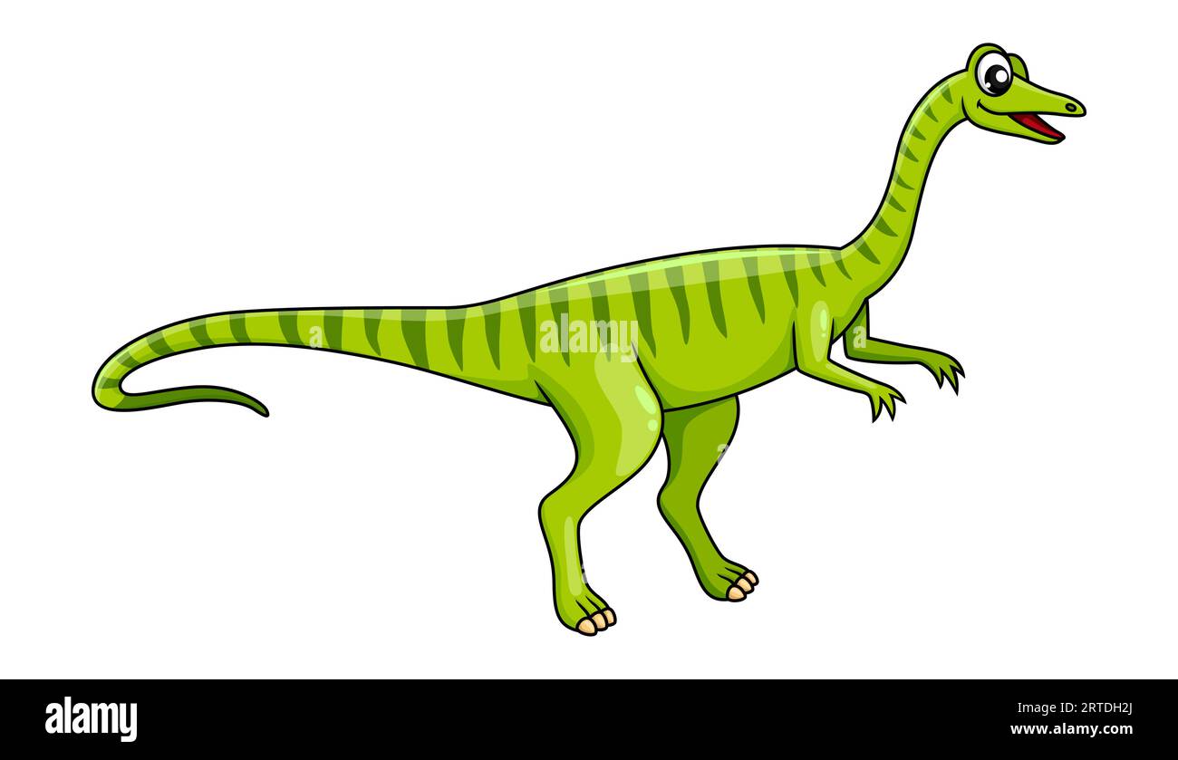Cartoon elaphrosaurus dinosaur character. Isolated vector genus of ceratosaurian theropod dino that lived during the Late Jurassic Period. Prehistoric carnivorous reptile, wildlife lizard predator Stock Vector