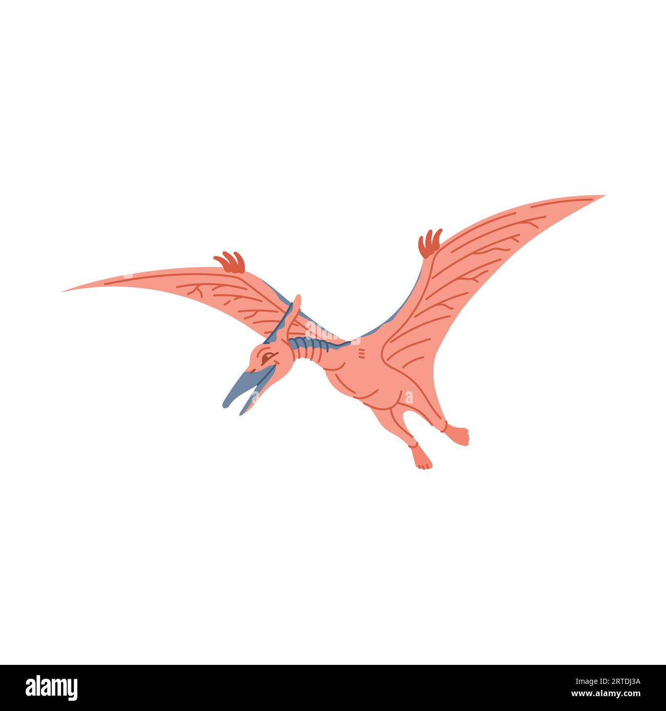 Pterodactyl cartoon dinosaur in flight, cartoon dino bird animal. Vector pteranodon pterodactyl, ancient pterosaur flying reptile, prehistoric dino Stock Vector