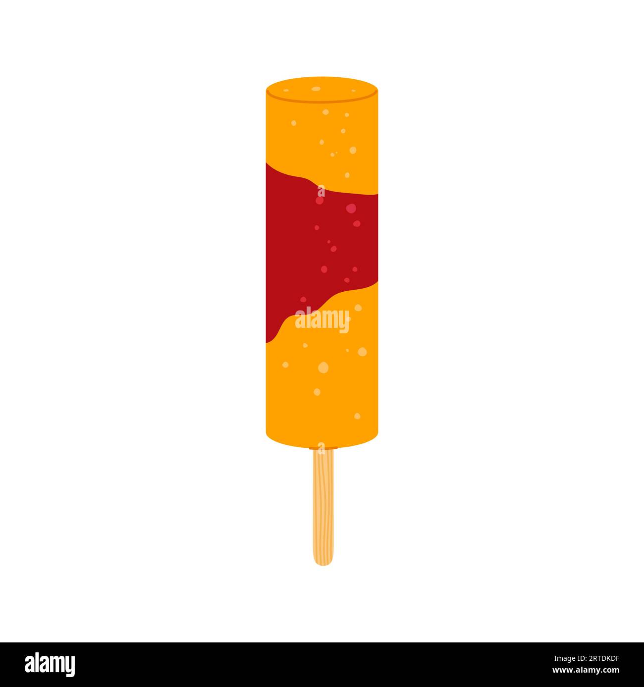 Ice cream on stick coated by strawberry and orange glaze isolated summer dessert. Vector fruity sundae dairy snack. Sweet popsicle, refreshing ice-cream Stock Vector