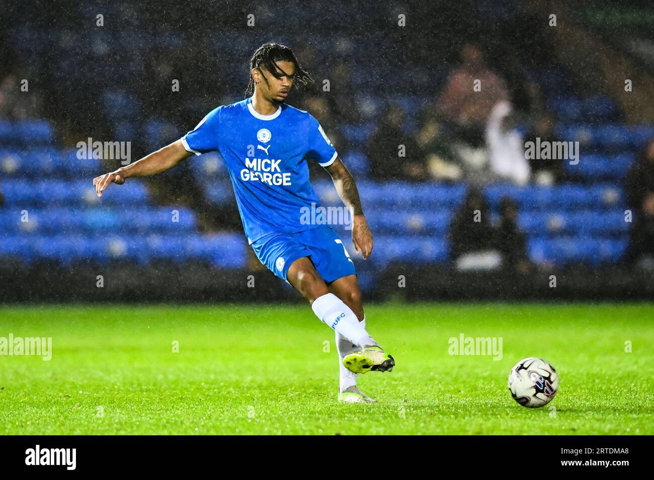 Jadel Katongo (2 Peterborough United) Passes the ball during the EFL Trophy match between Peterborough and Cambridge United at London Road, Peterborough on Tuesday 12th September 2023. (Photo: Kevin Hodgson | MI News) Credit: MI News & Sport /Alamy Live News Stock Photo