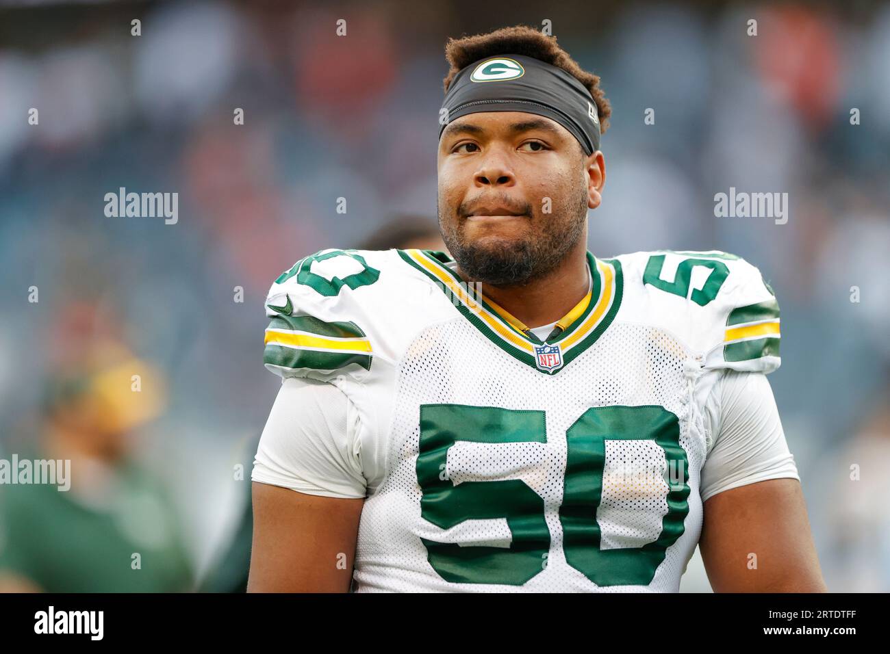 Green Bay Packers guard Zach Tom (50) walks off the field after an NFL  football game against the Chicago Bears, Sunday, Sept. 10, 2023, in  Chicago. (AP Photo/Kamil Krzaczynski Stock Photo - Alamy