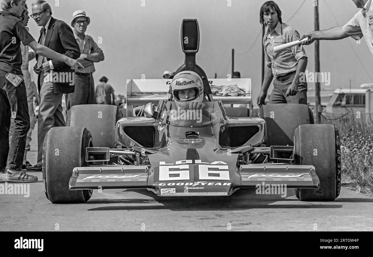 Brian redman in a Carl Hass Racing Lola T330 at the  1973 Watkins Glen SCCA L&M Formula 5000, Sstarted 4th, finished 2nd Stock Photo