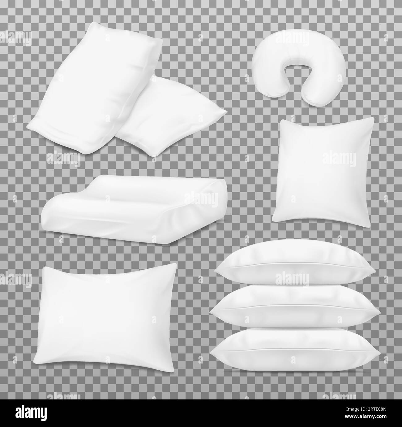 Pillows and bed cushions, vector realistic 3D white mockup templates