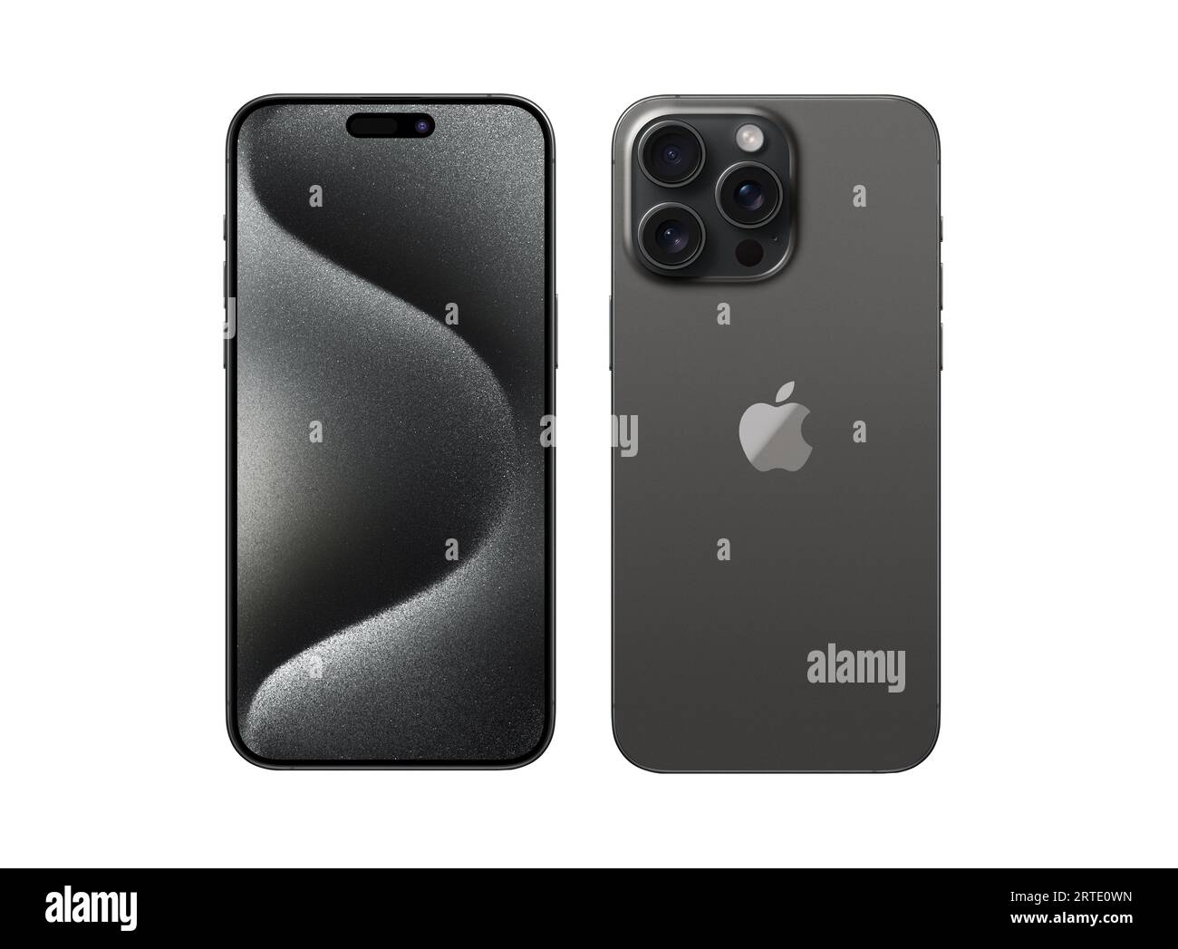 Antalya, Turkey - September 12, 2023: Newly released iPhone 15 pro max mockup set with back and front angles Stock Photo