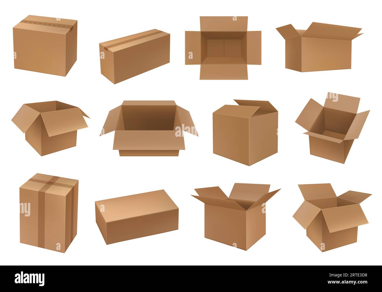 Cardboard box mockups, cargo and parcel packages, vector containers ...