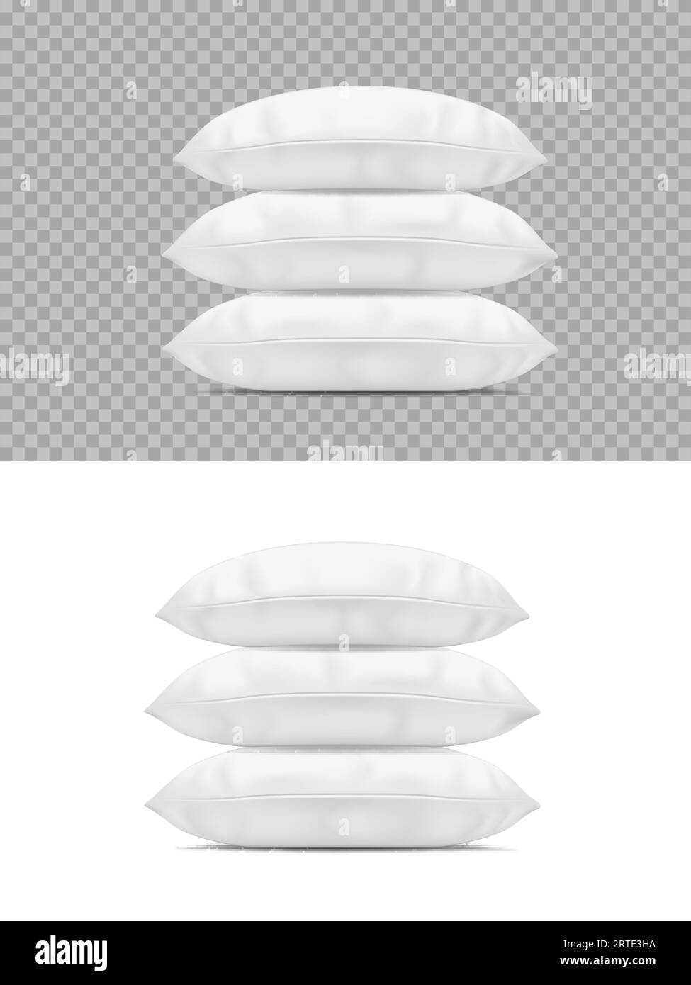 Pillows Stack White Realistic Cushions 3d Vector Mockup Rectangular Pads Pile Side View Soft 7676