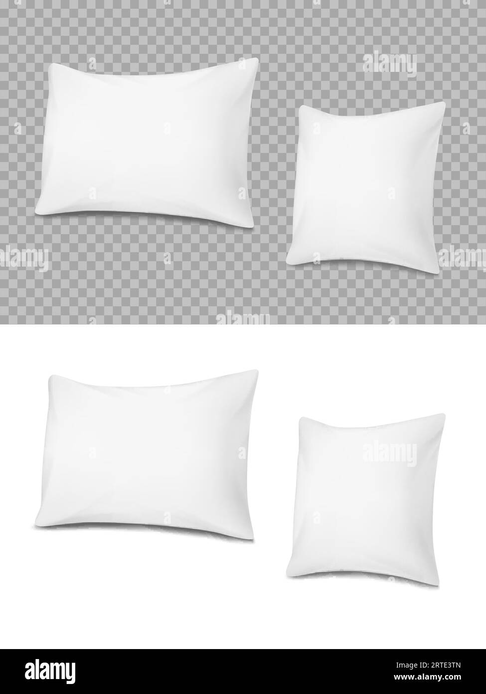 White realistic pillows, vector cushions 3d mockup of rectangular and