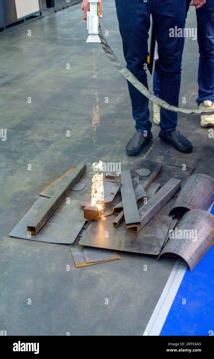 Laser cleaning of metal. Industrial removal of rust of metal surface