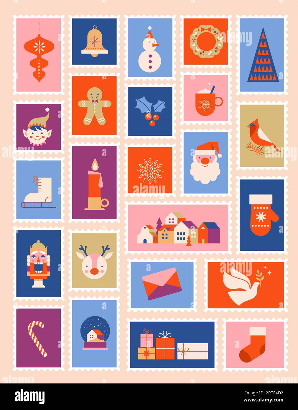 Advent Calendar, Post stamps vintage design, Merry Christmas poster ...