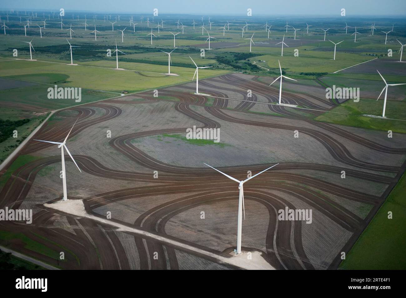 Wind turbines at the Horse Hollow Wind Energy Center in Texas, USA; Abilene, Texas, United States of America Stock Photo