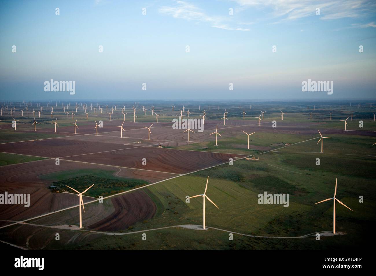 Aerial view of the wind turbines at the world's largest wind farm, Horse Hollow Wind Energy Center in Texas, USA Stock Photo