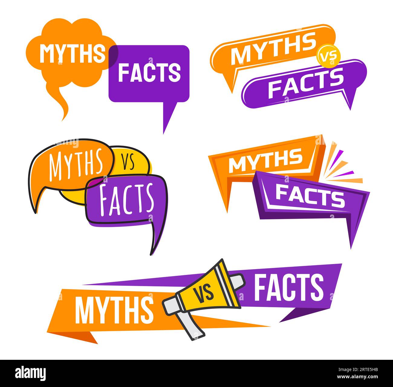Myths vs facts icons. Truth and false badges. Fact checking, lie and