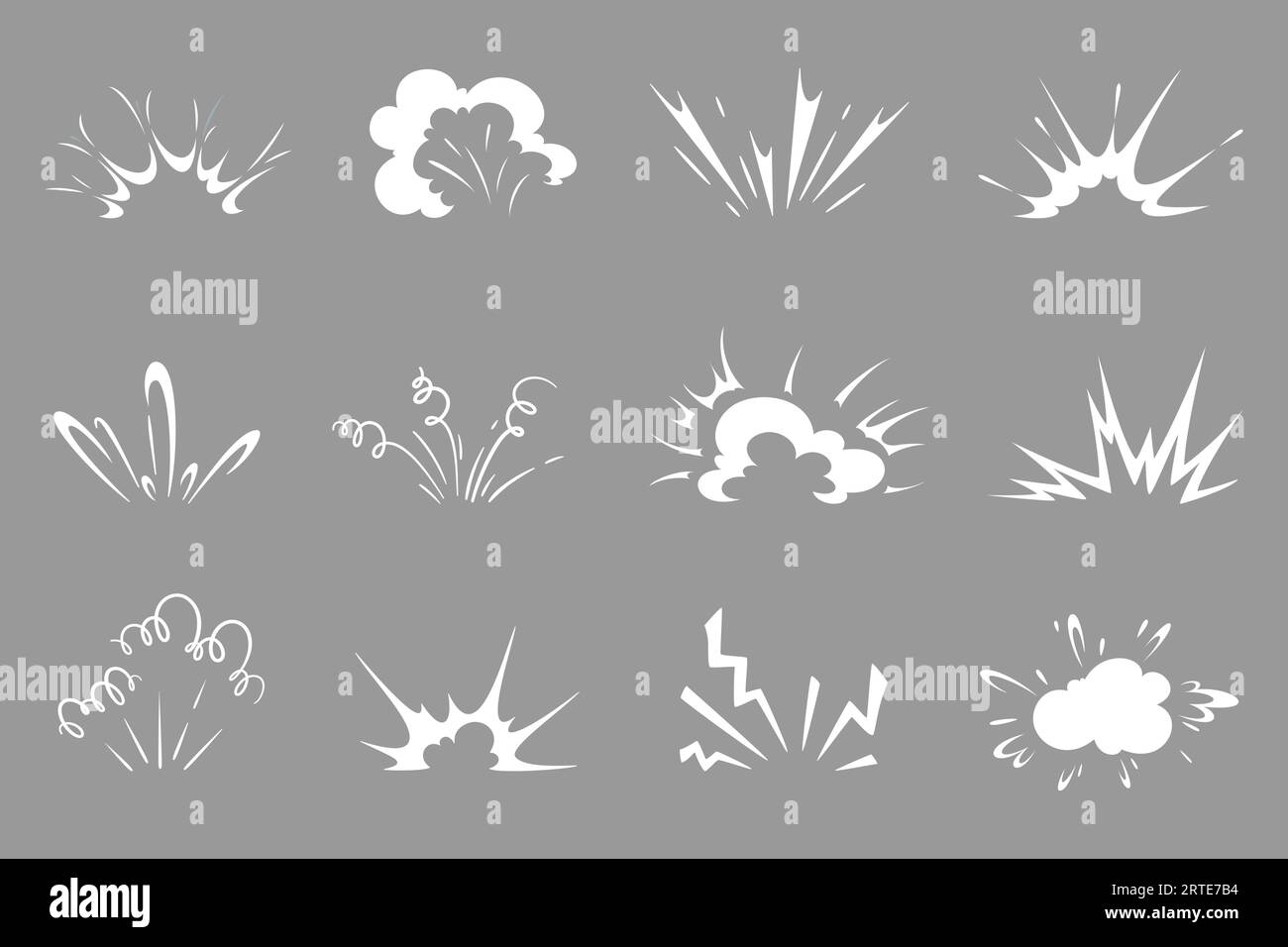 Cartoon bomb explosion, comic clouds of smoke and fire. Vector explosion effects, blast, boom, bang and burst comics book clouds of war fight, exploded dynamite, nuclear bomb or rocket launch Stock Vector