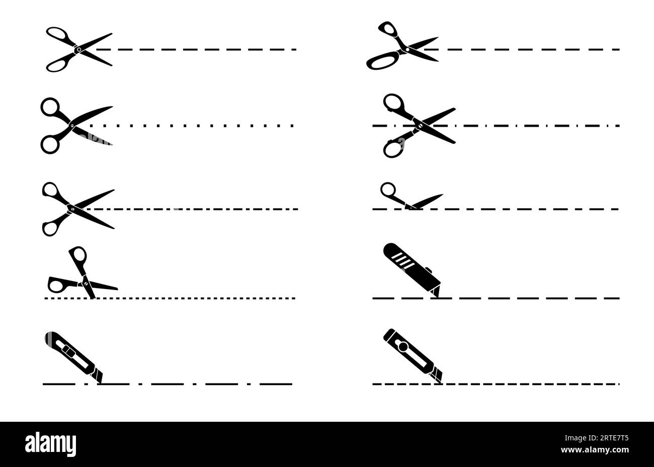 Cut line, scissors, cutter, utility knife. Vector coupon cut here