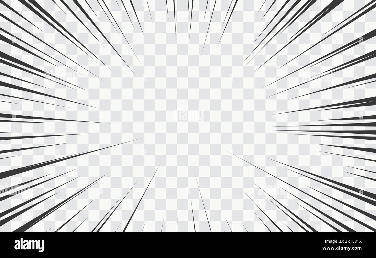 Comic manga transparent background with vector radial lines frame of