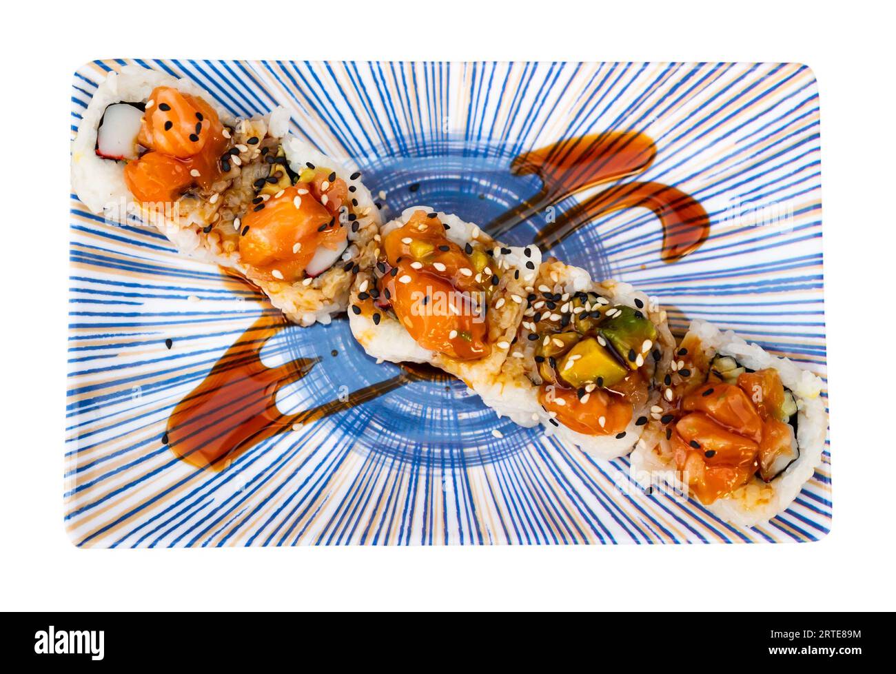 Sake maki rolls with salmon, avocado, crab and cucumber Stock Photo Alamy