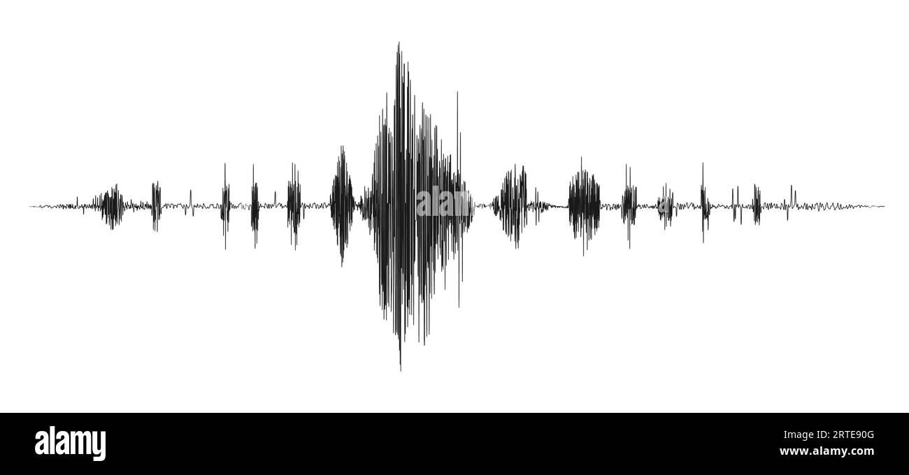 Seismograph wave of earthquake or volcano eruption. Vector waveform of frequency seismic activity, quake vibration audio sound record with black graph or chart of seismometer seismogram soundwave Stock Vector