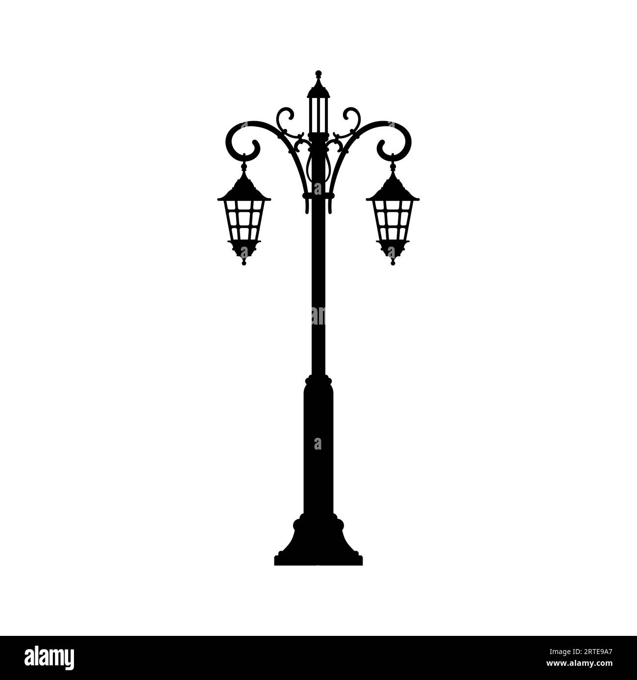 Lamppost on two lamps isolated vintage light pillar icon. Vector urban street or road road illumination object, antique column with light Stock Vector