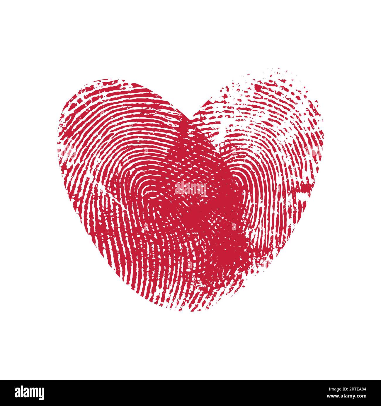 Fingerprint heart, red prints vector thumb fingers. Vector double thumbprint in shape of heart, wedding invitation or Valentines Day card sign, touch scan Stock Vector