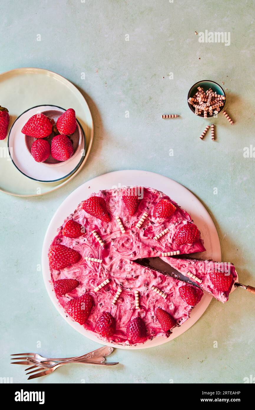 Strawberry stracciatella cake Stock Photo