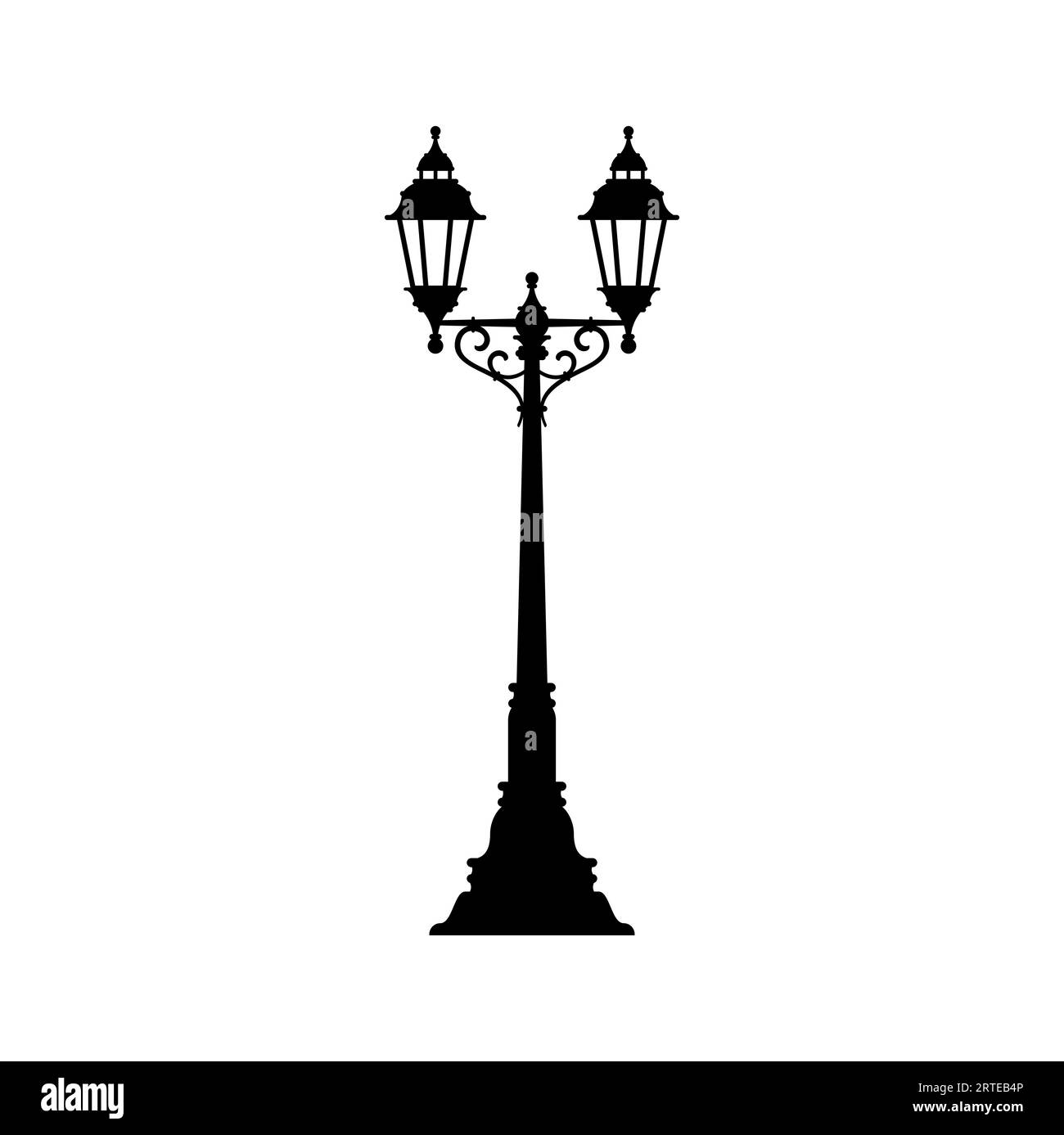 Vintage street light, retro lamppost light pillar lamp on two lamps. Vector road illumination object, antique column with light. Streetlamp lamppost Stock Vector