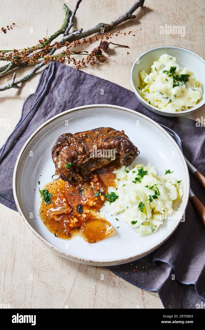 Beef roulade with mashed potatoes Stock Photo