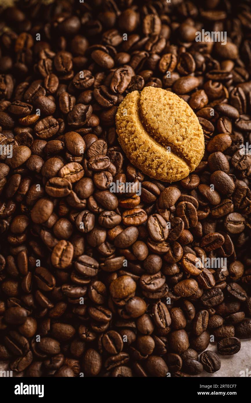 Coffee beans and coffee biscuits Stock Photo