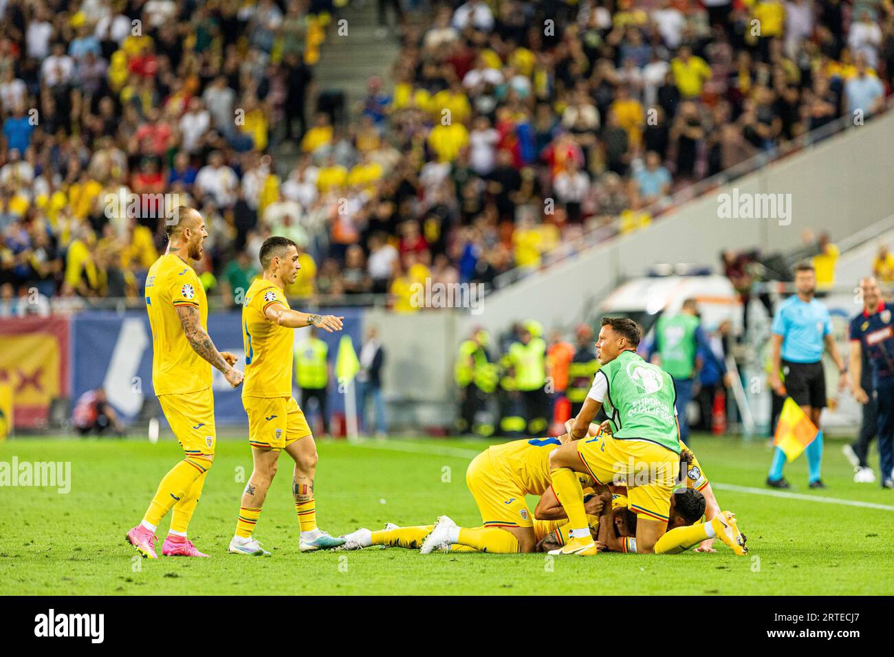 Romania celebrating their second goal during the UEFA Euro 2024