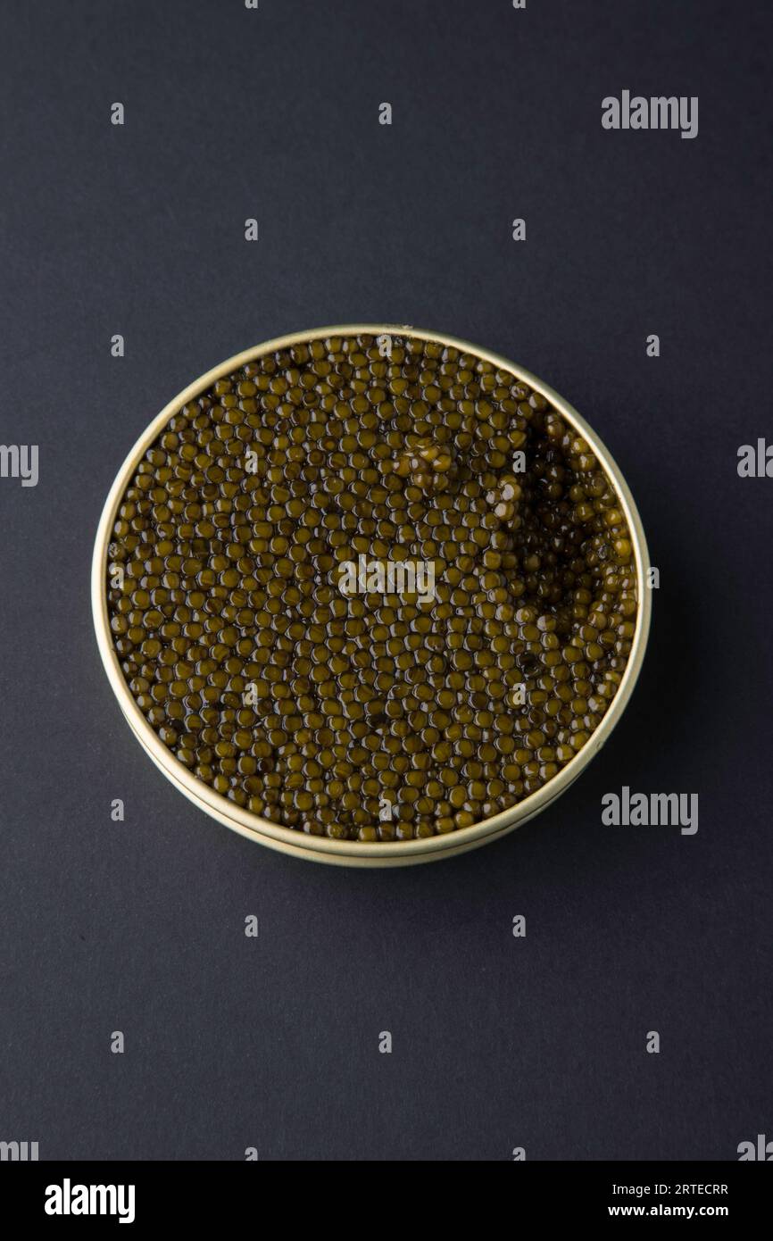 Beluga caviar (black) on spoon. Stock Photo