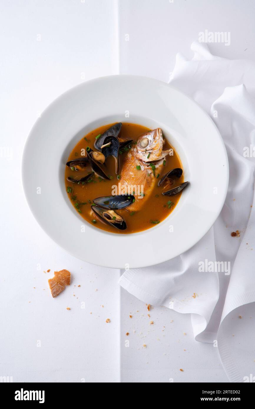 Bouillabaise with dorade and mussels Stock Photo - Alamy