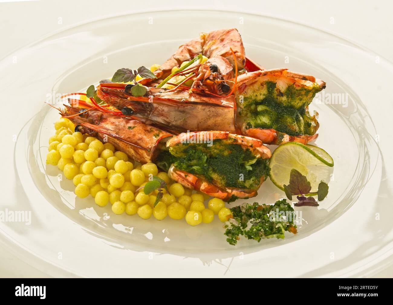 Giant shrimp with pearl couscous Stock Photo