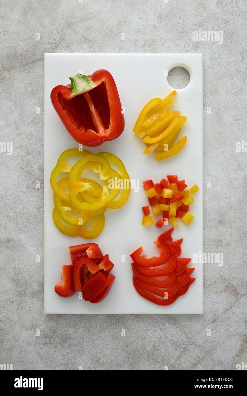 Chopping options for peppers Stock Photo Alamy