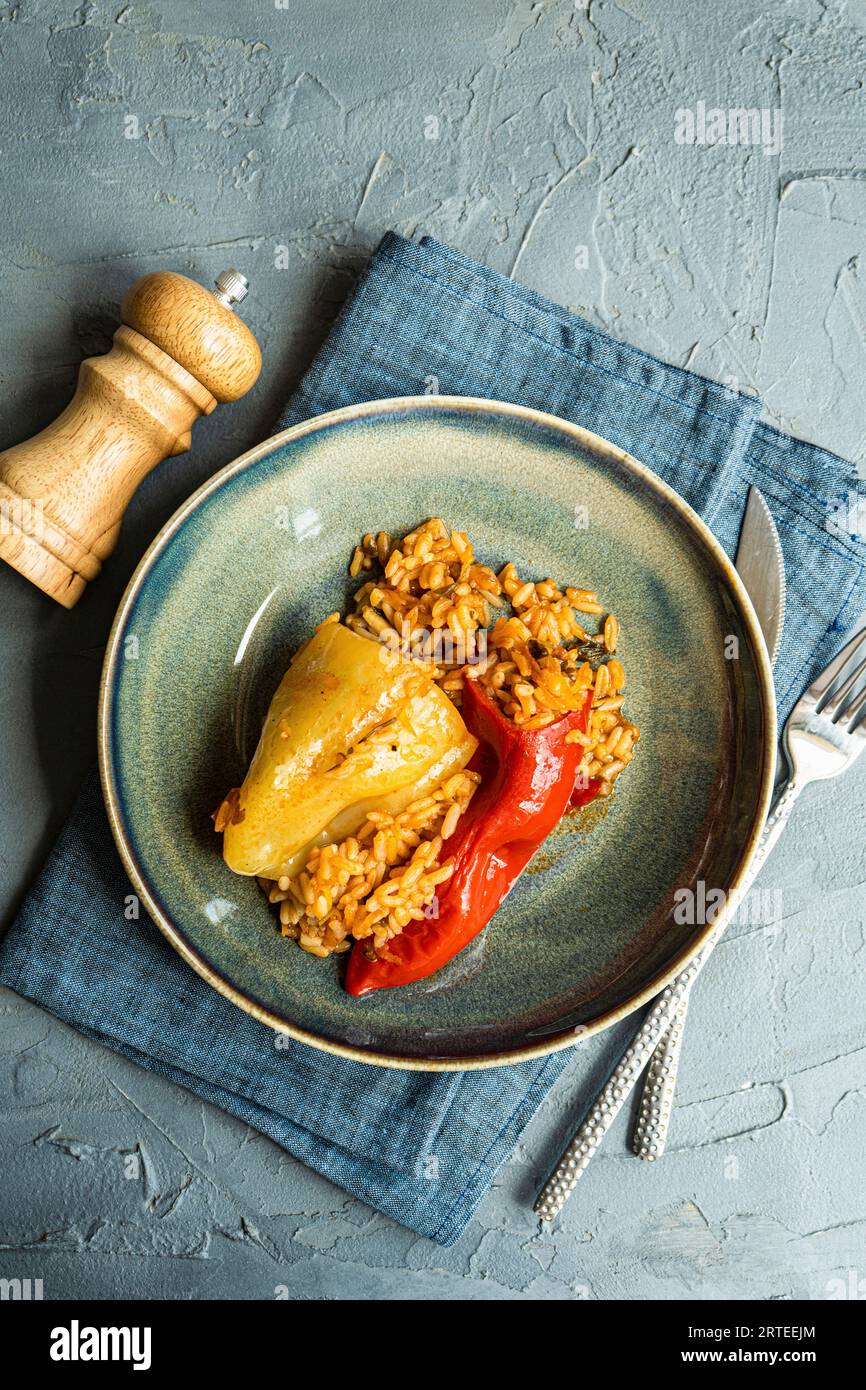 Stuffed peppers with rice and vegetables Stock Photo