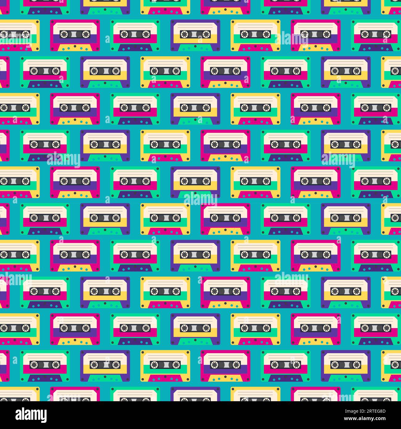 Background Design. Pop Art Cassette Pattern. 90s Vector Flat Style ...
