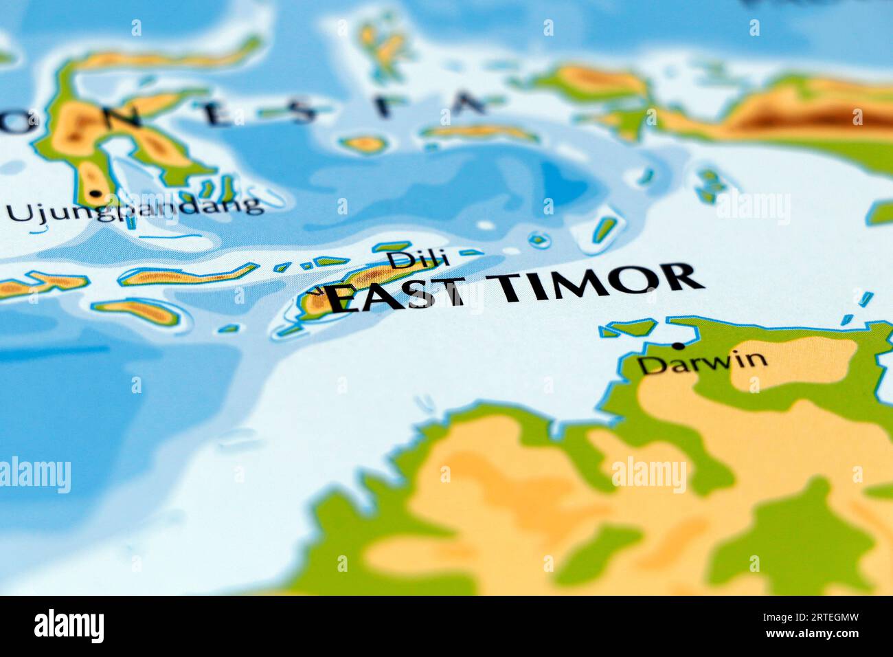 world map or atlas of asia continent and east timor country in close up Stock Photo
