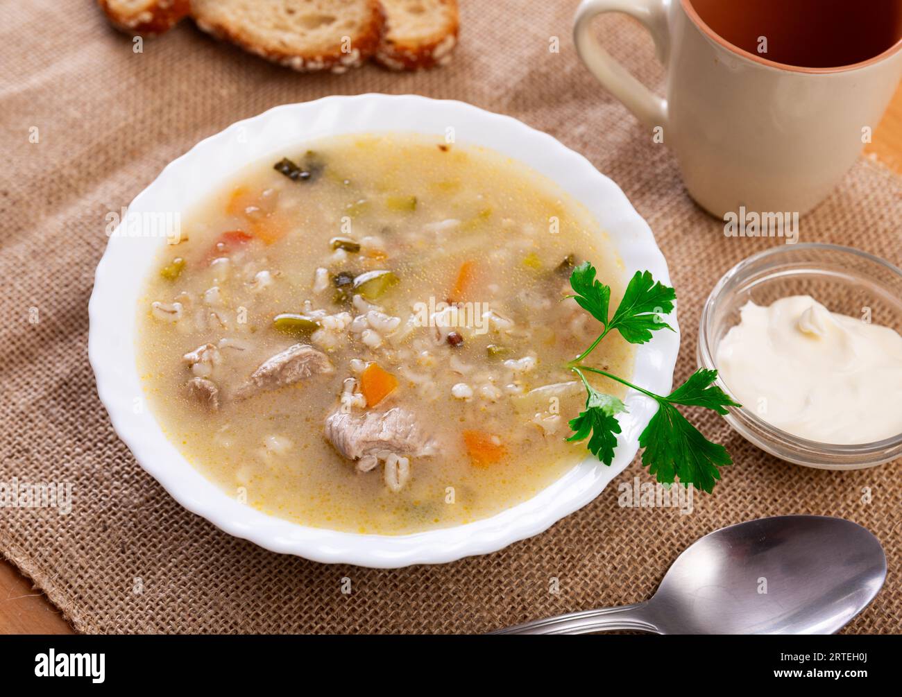 Rassolnik. Traditional Russian soup rassolnik made from pickled