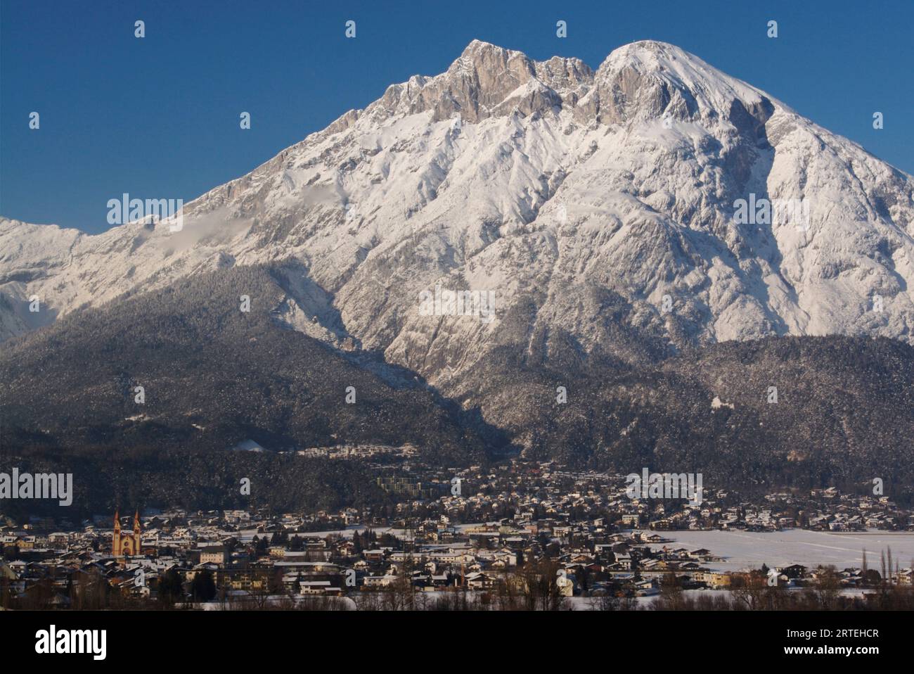Overlook of Telfs which is located west of Innsbruck, Austria; Telfs, Austria Stock Photo