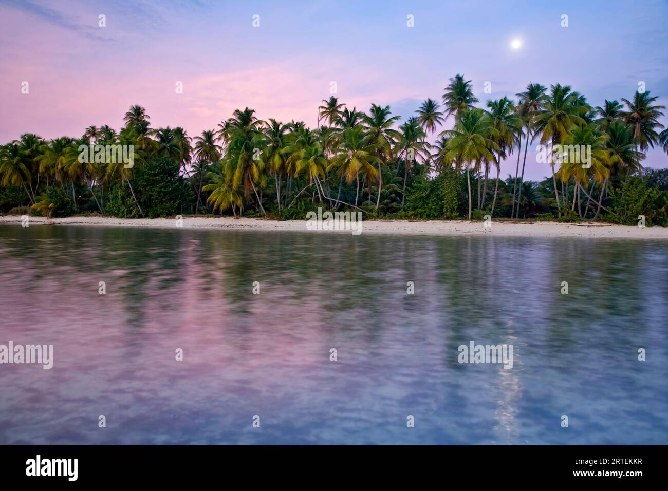 Moonrise over Pigeon Point Heritage Park on the island of Tobago; Tobago, Republic of Trinidad and Tobago Stock Photo