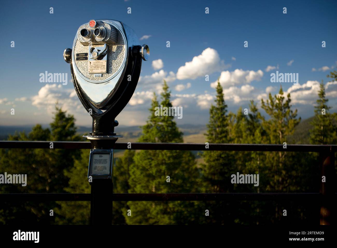 Coin-operated binoculars at a scenic overlook; Jackson, Wyoming, United States of America Stock Photo