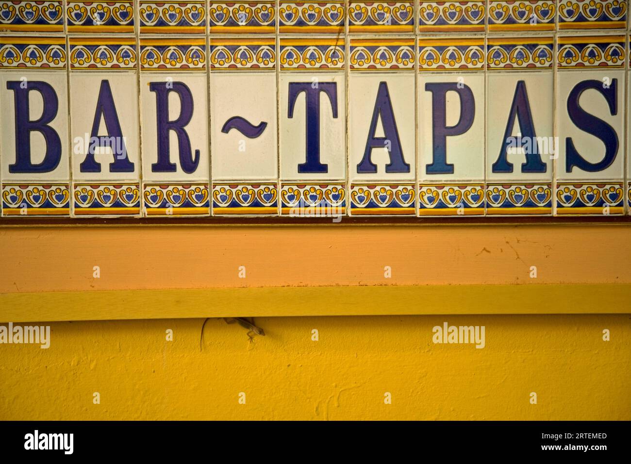 Close-up of a tile sign for a bar and tapas in San Juan; San Juan, Puerto Rico Stock Photo