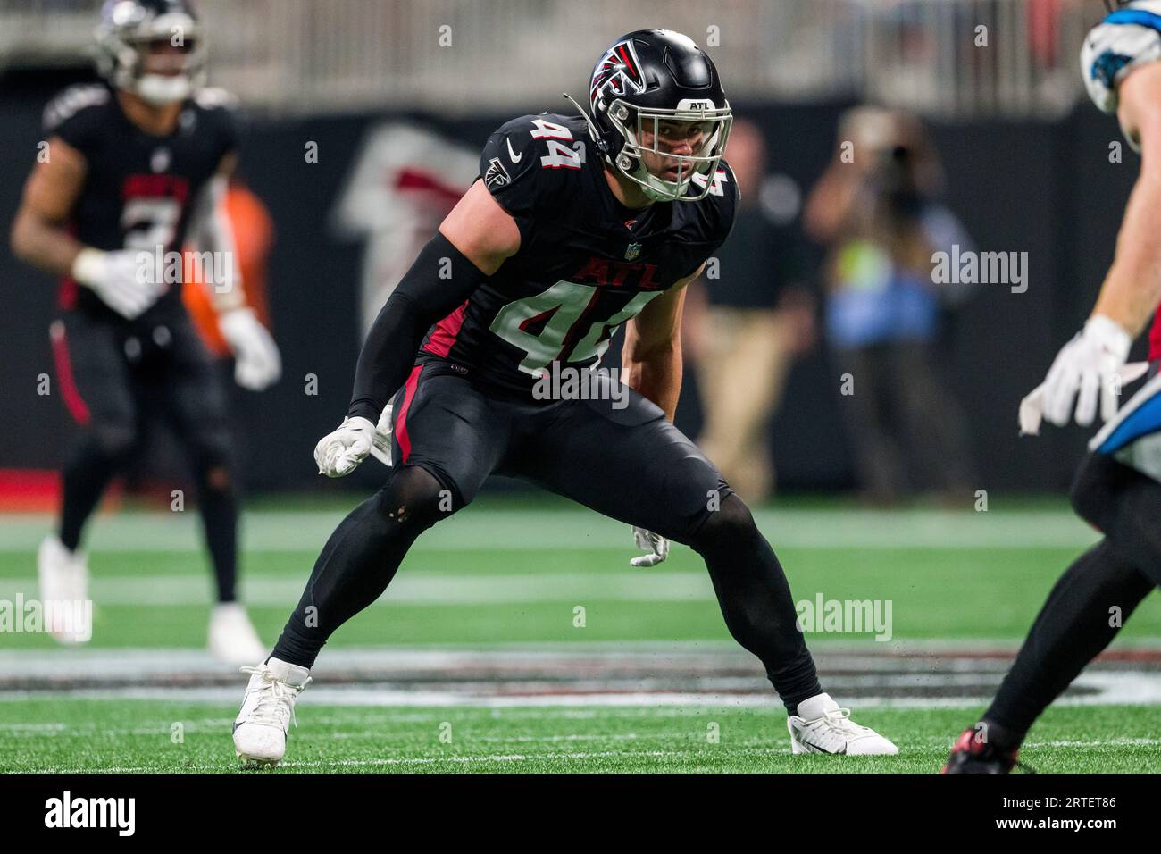 Atlanta Falcons linebacker Troy Andersen (44) works during the