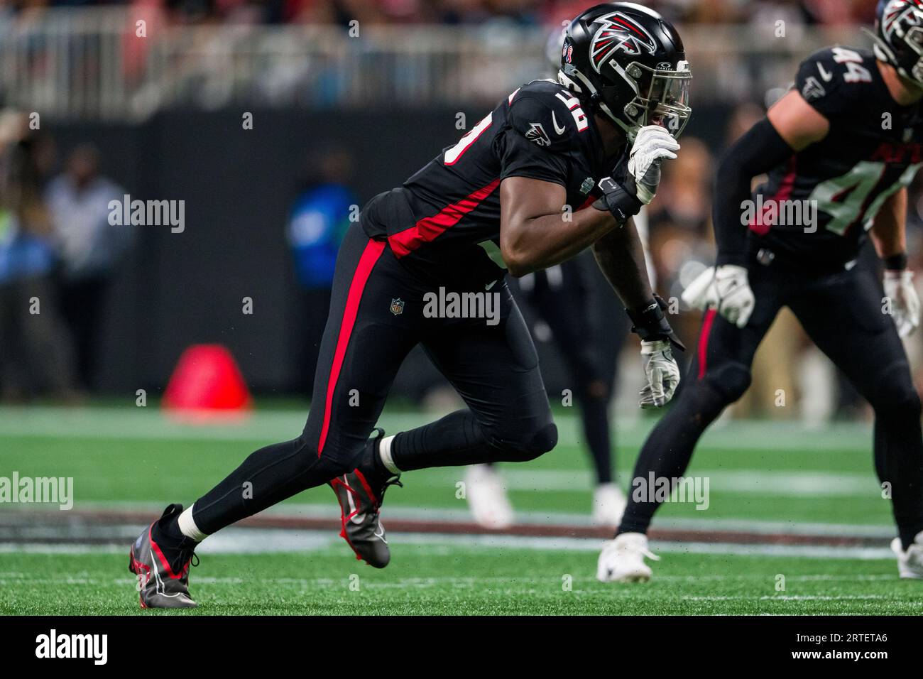 Atlanta Falcons defensive end Zach Harrison (96) lines up during the first  half of an NFL football game against the Green Bay Packers, Sunday, Sep.  17, 2023, in Atlanta. The Atlanta Falcons