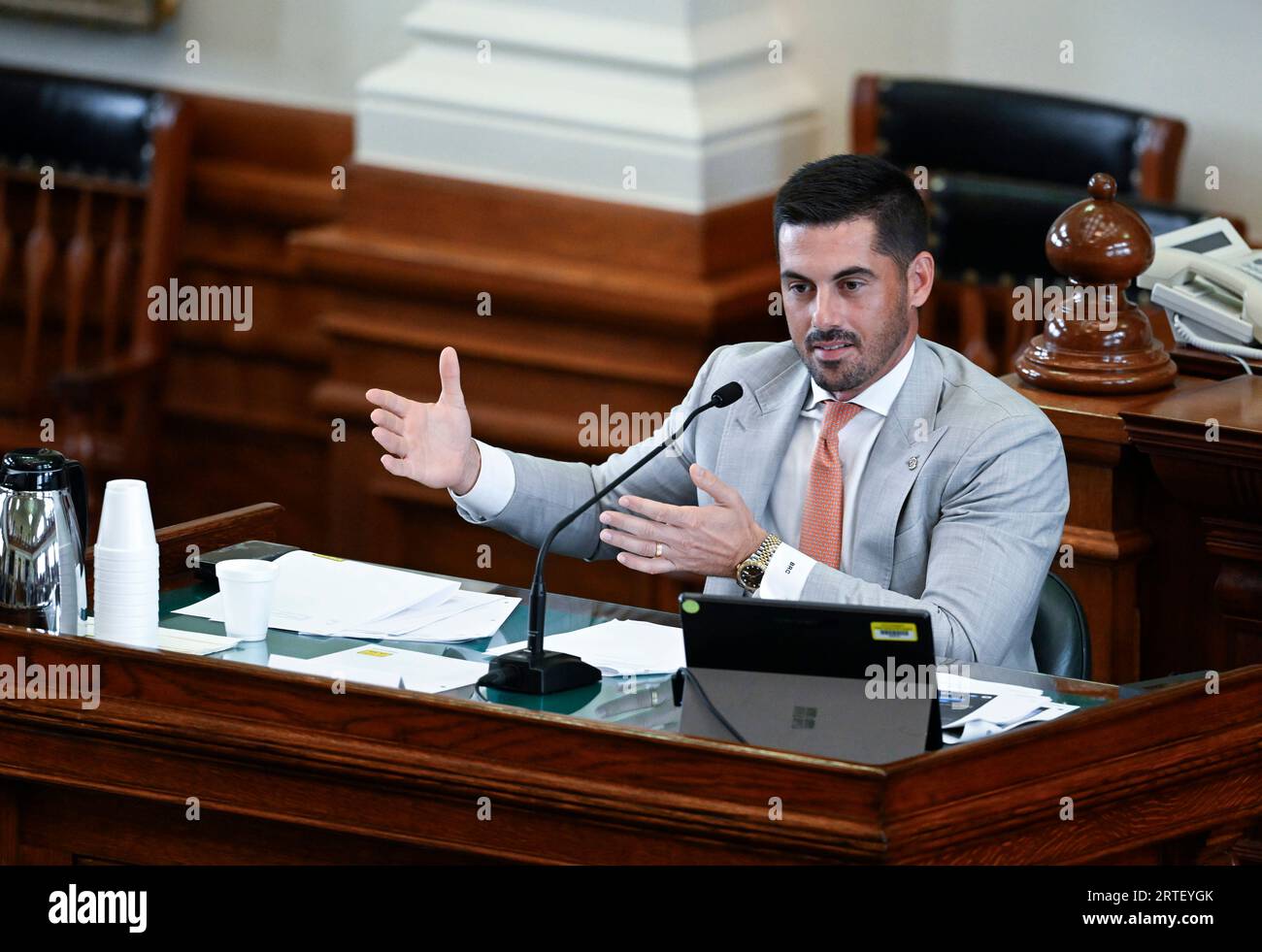 Austin Texas USA, September 12, 2023. Prosecution witness BRANDON CAMMACK testifies during the morning session on day six in Texas Attorney General Ken Paxton's impeachment trial in the Texas Senate. Credit: Bob Daemmrich/Alamy Live News Stock Photo