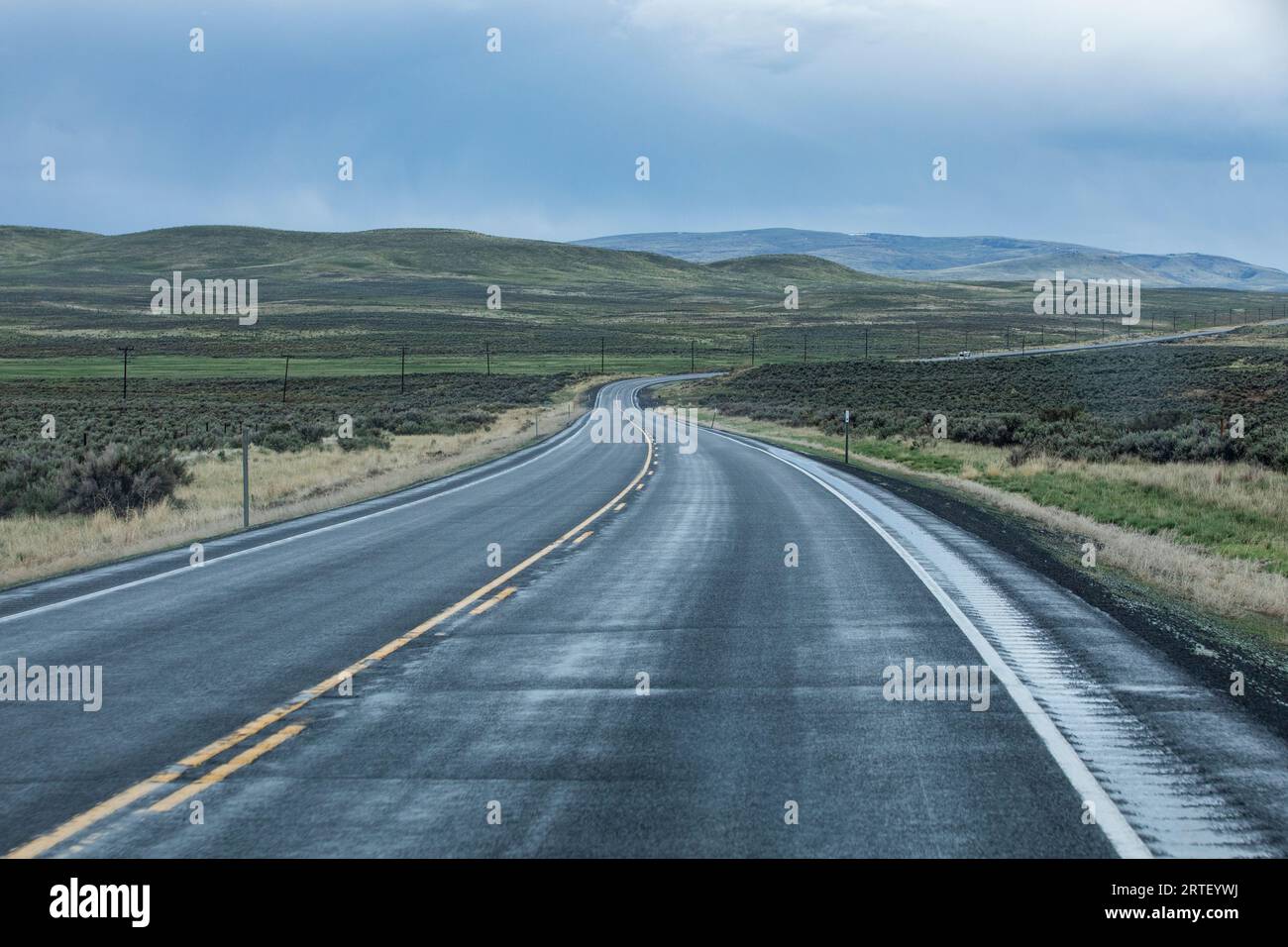 USA, Nevada, McDermitt, View of highway during stormy weather Stock
