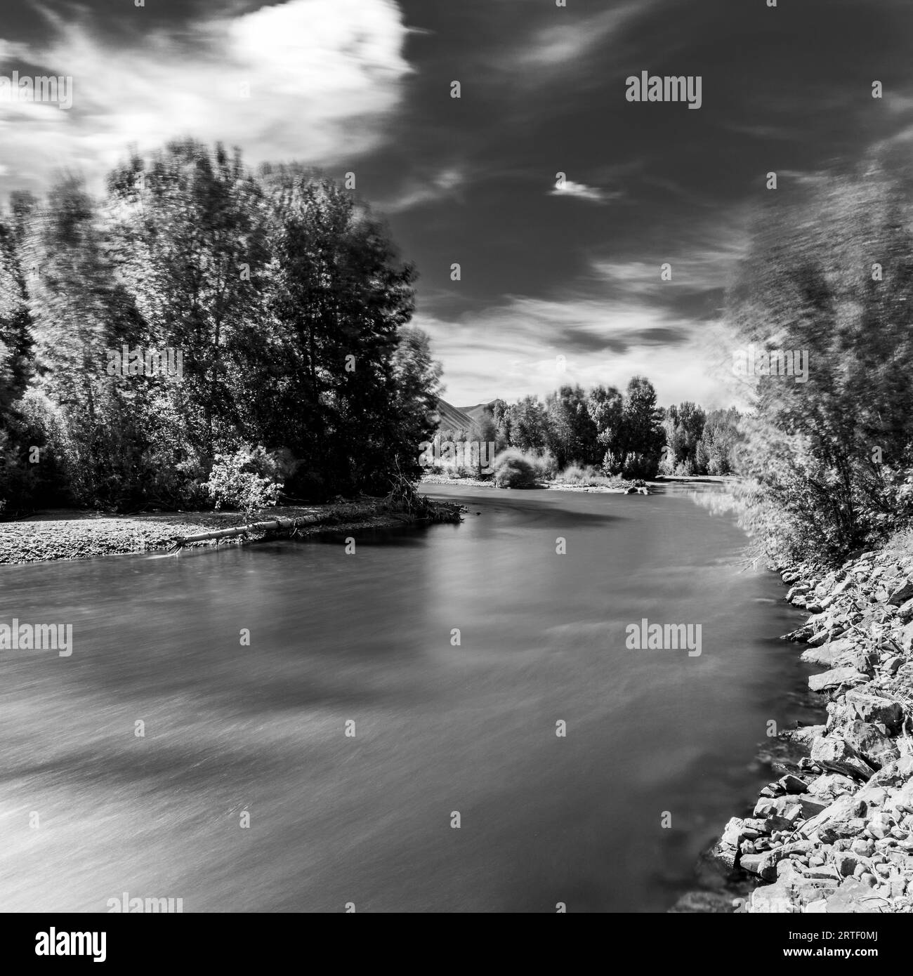 Long exposure of Big Wood River on sunny day Stock Photo