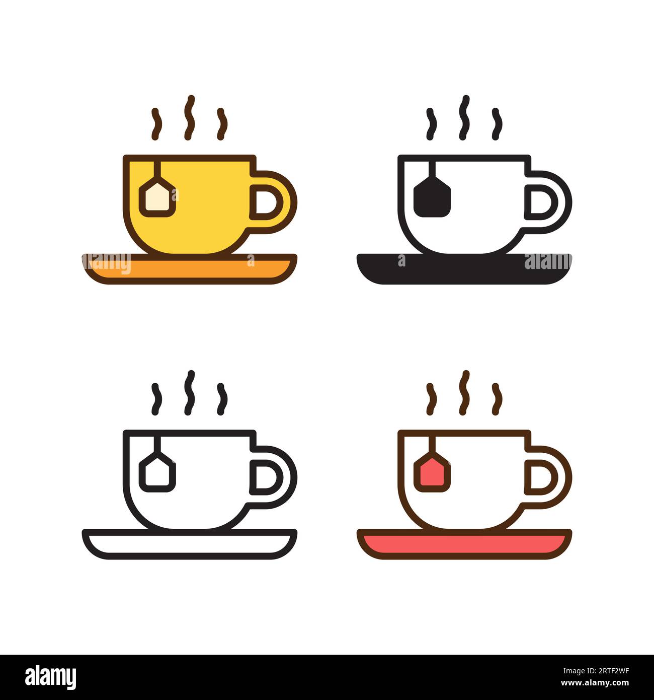 hot tea cup icon in 4 style: flat, glyph, outline, duotone Stock Vector